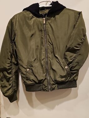 Forever 21 Kids Olive Green Jacket with Black Hood